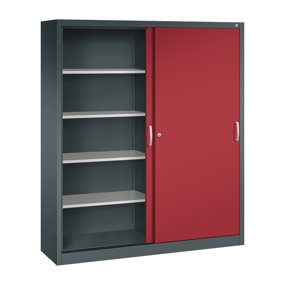 Numéro de l'image du produit 3: Armoire à portes coulissantes, 1 950 x 1 600 x 400 mm, gris anthracite, rouge rubis