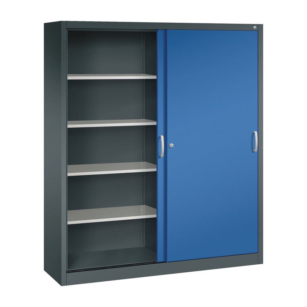 Numéro de l'image du produit 3: Armoire à portes coulissantes, 1 950 x 1 600 x 400 mm, gris anthracite, bleu gentiane