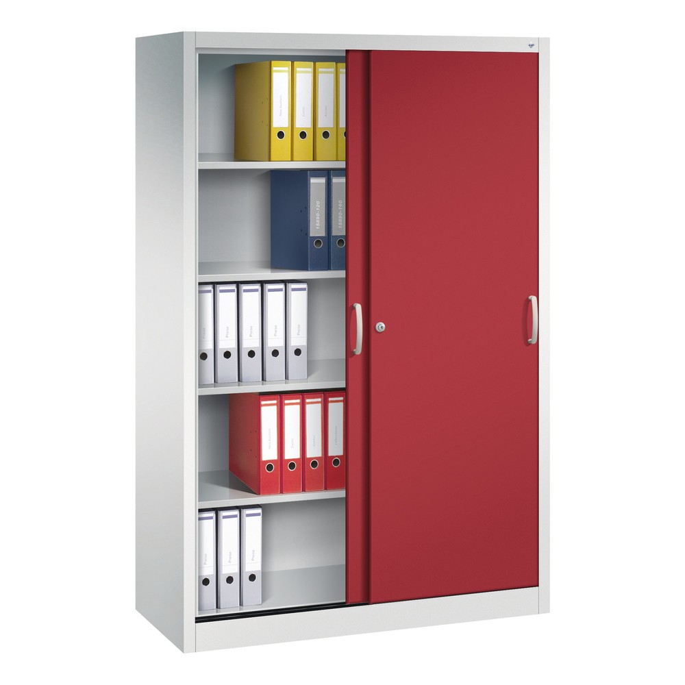 N° de l'image du produit 4 : Armoire à portes coulissantes, 1 950 x 1 200 x 500 mm, gris clair, rouge rubis