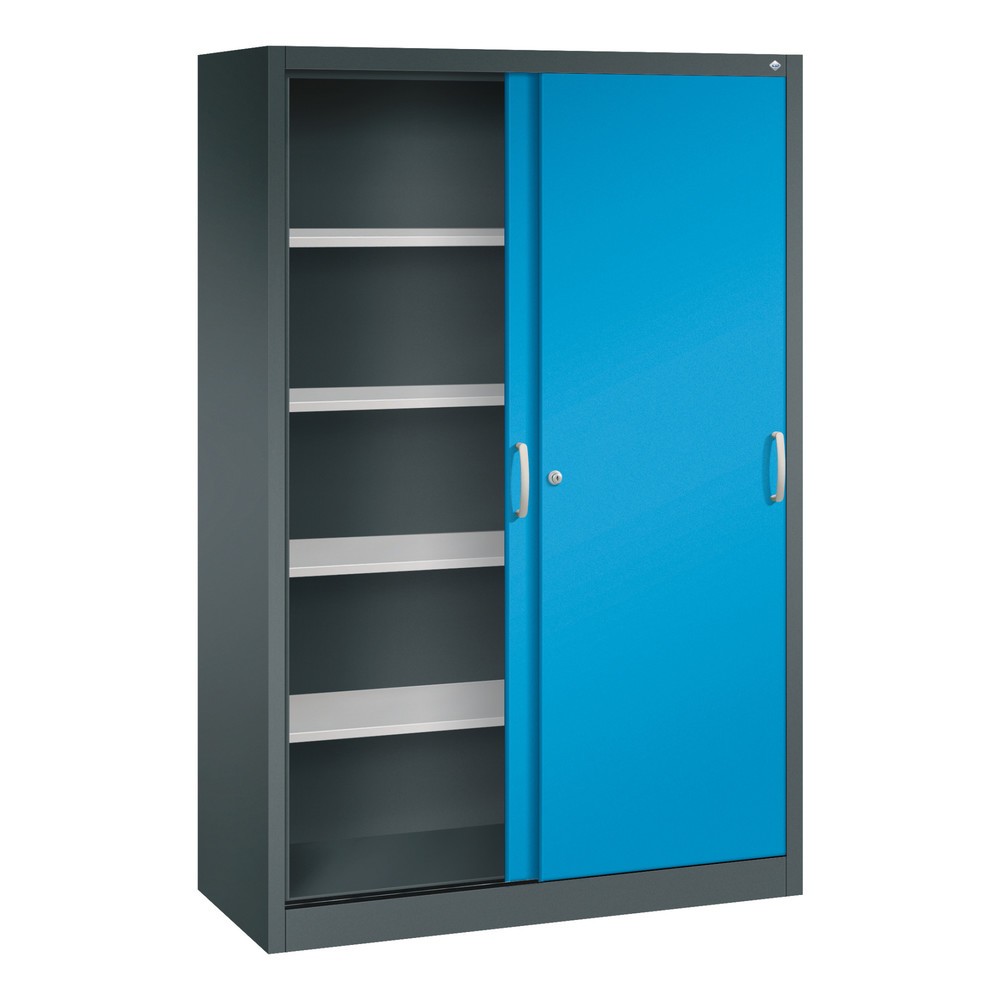 Numéro de l'image du produit 3: Armoire à portes coulissantes, 1 950 x 1 200 x 500 mm, gris anthracite, bleu clair
