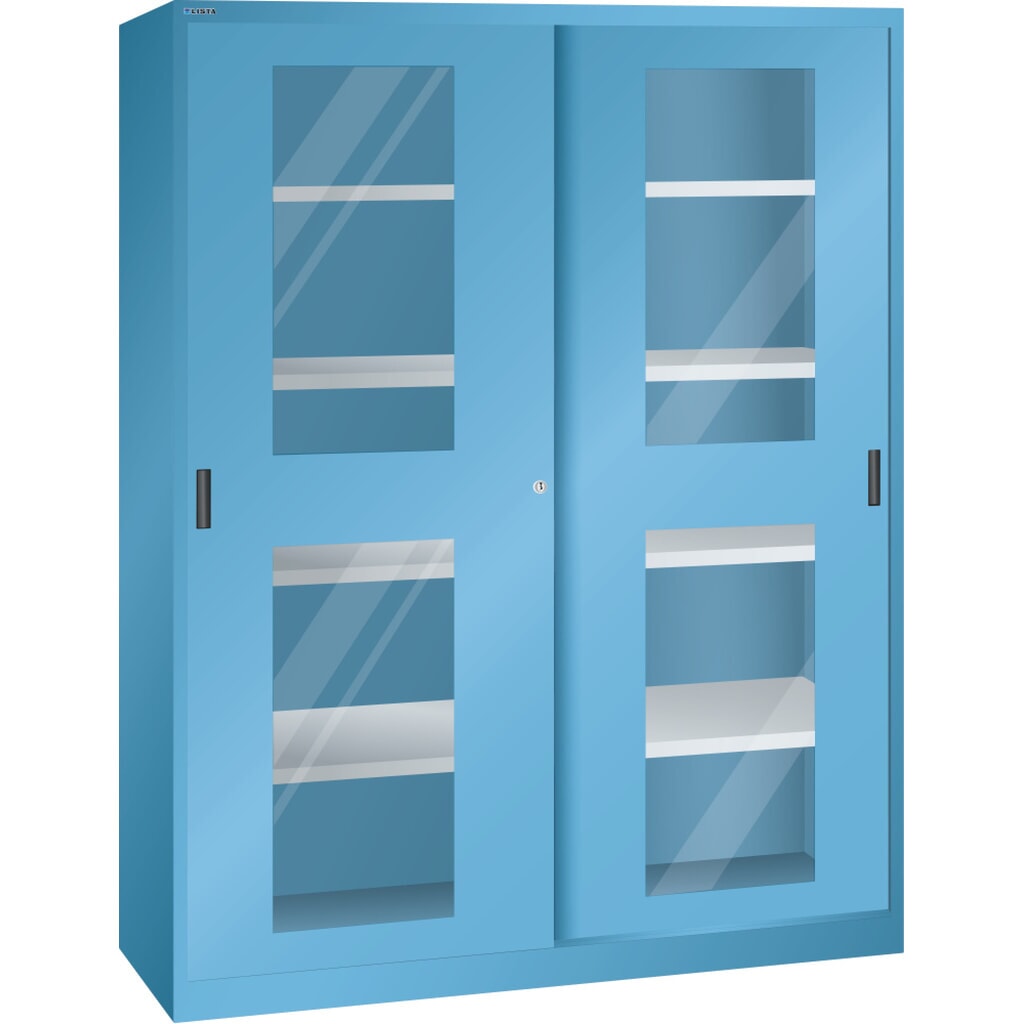 Illustration du produit: Armoire à portes coulissantes LISTA, (lxPxH) 1 500x400x1 950 mm, 8 étagères réglables, vitres transparentes, profondeur 400 mm, bleu clair