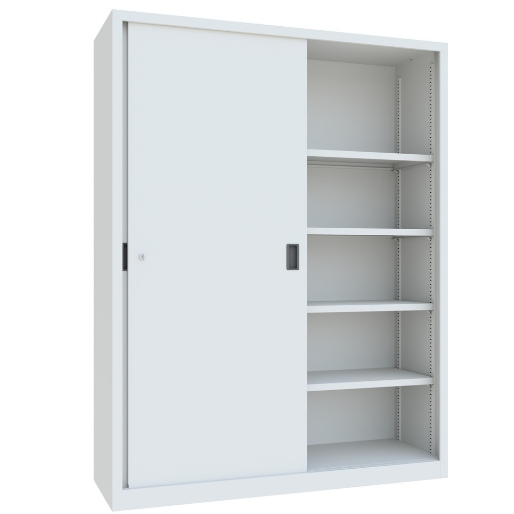 Numéro de l'image du produit 3: Armoire à portes coulissantes PAVOY avec 8 tablettes + cloison de séparation, HxlxP 1 950 x 1 500 x 500 mm, gris clair, gris clair