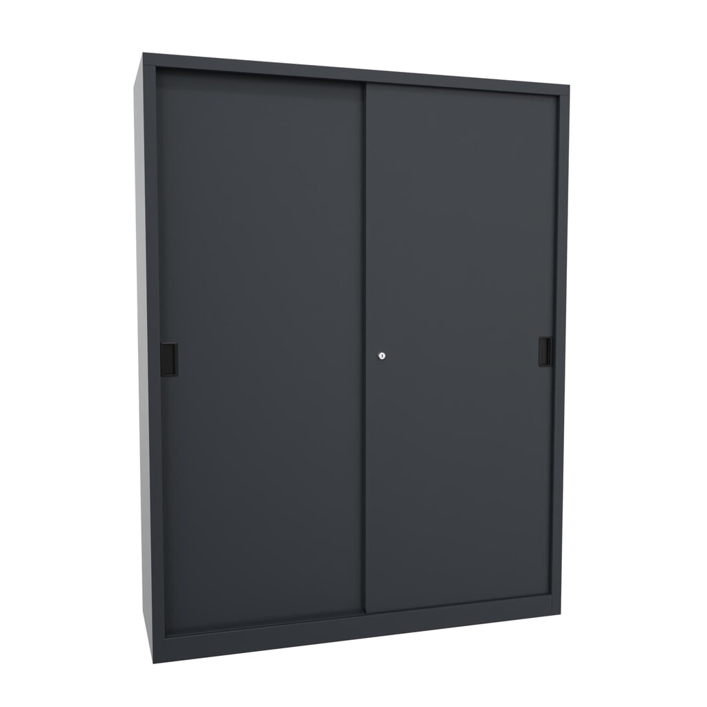 Armoire à portes coulissantes PAVOY avec 8 tablettes + cloison de séparation, HxlxP 1 950 x 1 500 x 500 mm, bleu gentiane, gris clair N° de l'image du produit 1 : Armoire à portes coulissantes PAVOY avec 8 tablettes + cloison de séparation, HxlxP 1 950 x 1 500 x 500 mm, bleu gentiane, gris clair