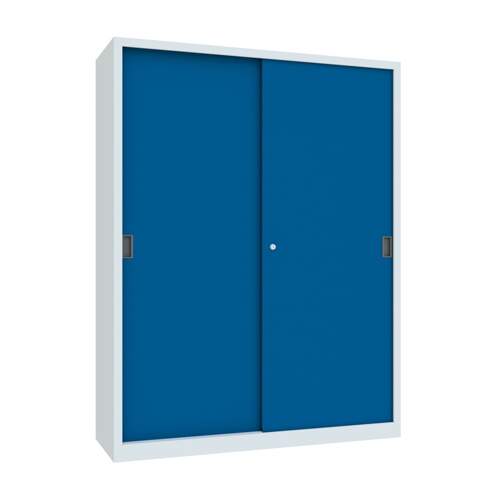 Numéro de l'image du produit 1: Armoire à portes coulissantes PAVOY avec 8 tablettes + cloison de séparation, HxlxP 1 950 x 1 500 x 500 mm, bleu gentiane, gris clair
