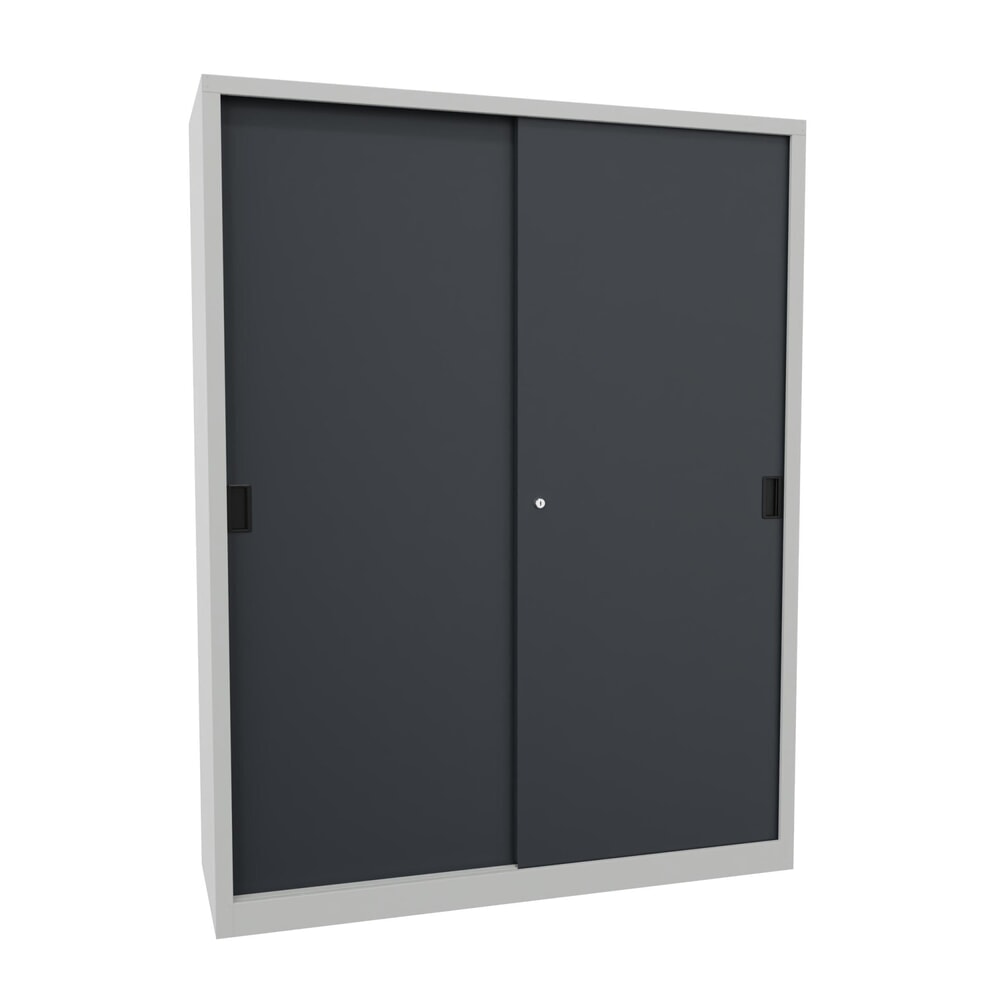 Numéro de l'image du produit 1: Armoire à portes coulissantes PAVOY avec 8 tablettes + cloison de séparation, HxlxP 1 950 x 1 500 x 500 mm, gris anthracite, gris clair