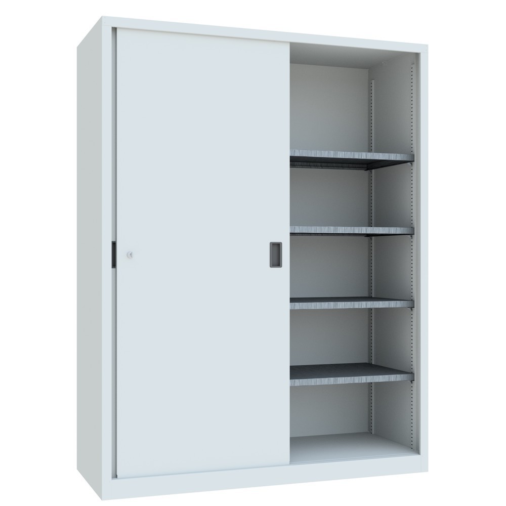 Numéro de l'image du produit 3: Armoire à portes coulissantes PAVOY avec mit 8 tablettes + cloison de séparation, HxlxP 1 950 x 1 500 x 600 mm, gris clair, gris clair