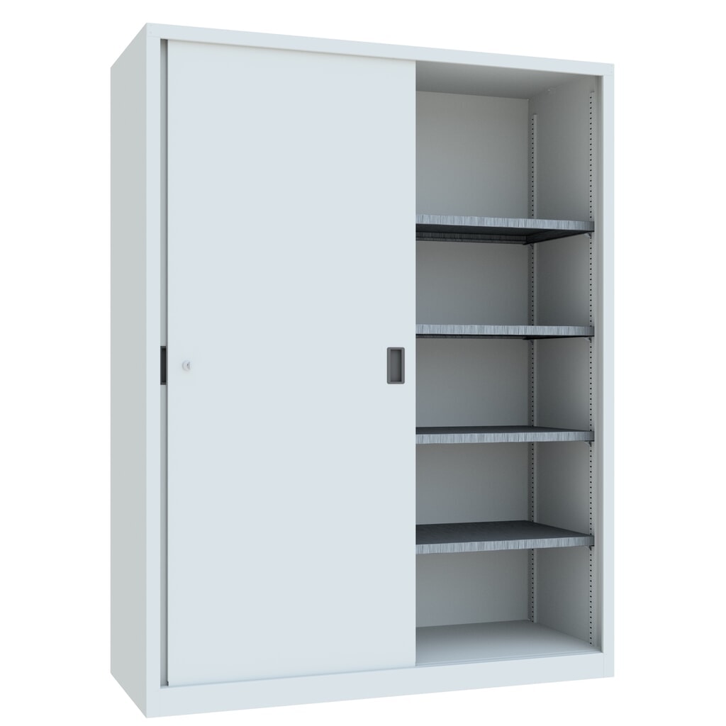 N° de l'image du produit 3 : Armoire à portes coulissantes PAVOY avec mit 8 tablettes + cloison de séparation, HxlxP 1 950 x 1 500 x 600 mm, gris clair, gris clair