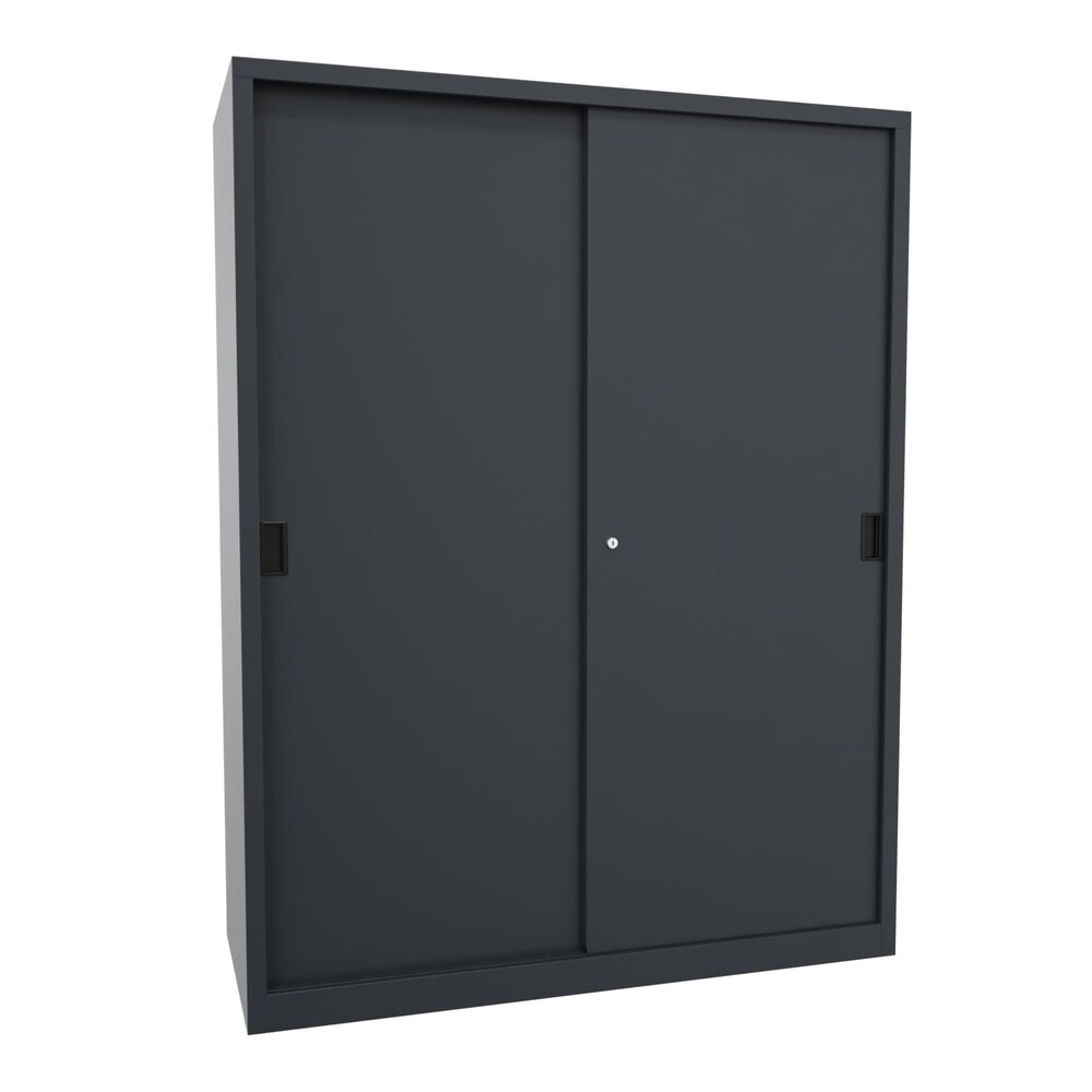 Numéro de l'image du produit 1: Armoire à portes coulissantes PAVOY avec mit 8 tablettes + cloison de séparation, HxlxP 1 950 x 1 500 x 600 mm, bleu gentiane, gris clair