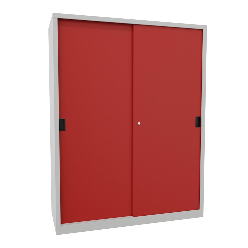 Numéro de l'image du produit 1: Armoire à portes coulissantes PAVOY avec mit 8 tablettes + cloison de séparation, HxlxP 1 950 x 1 500 x 600 mm, rouge feu, gris clair