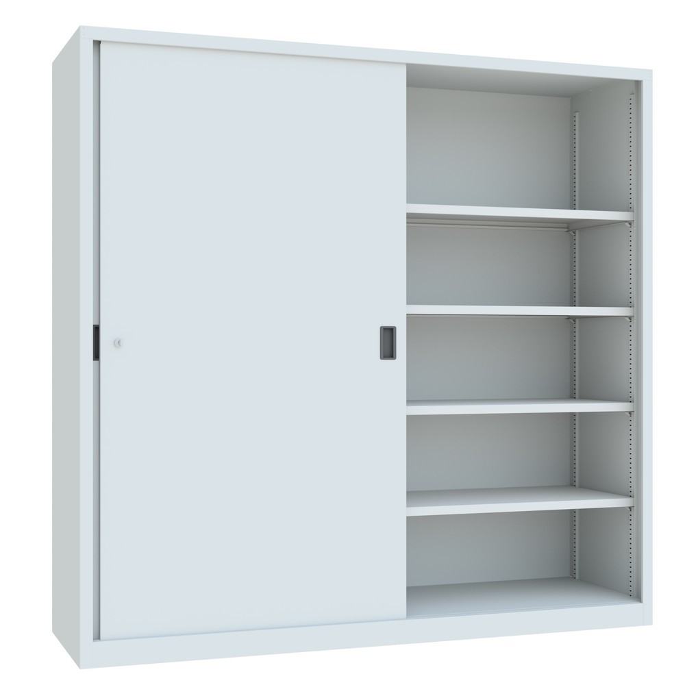 Numéro de l'image du produit 3: Armoire à portes coulissantes PAVOY avec mit 8 tablettes + cloison de séparation, HxlxP 1 950 x 2 000 x 600 mm, gris clair, gris clair