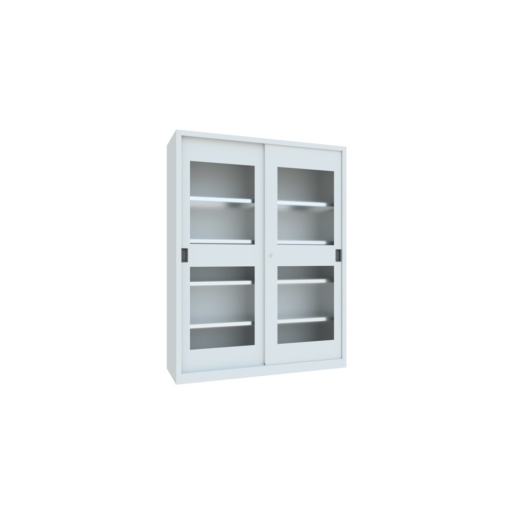 Numéro de l'image du produit 3: Armoire à portes coulissantes PAVOY avec regards + 8 tablettes + cloison de séparation, H x l x P 1 950 x 1 500 x 500 mm, gris clair, gris clair