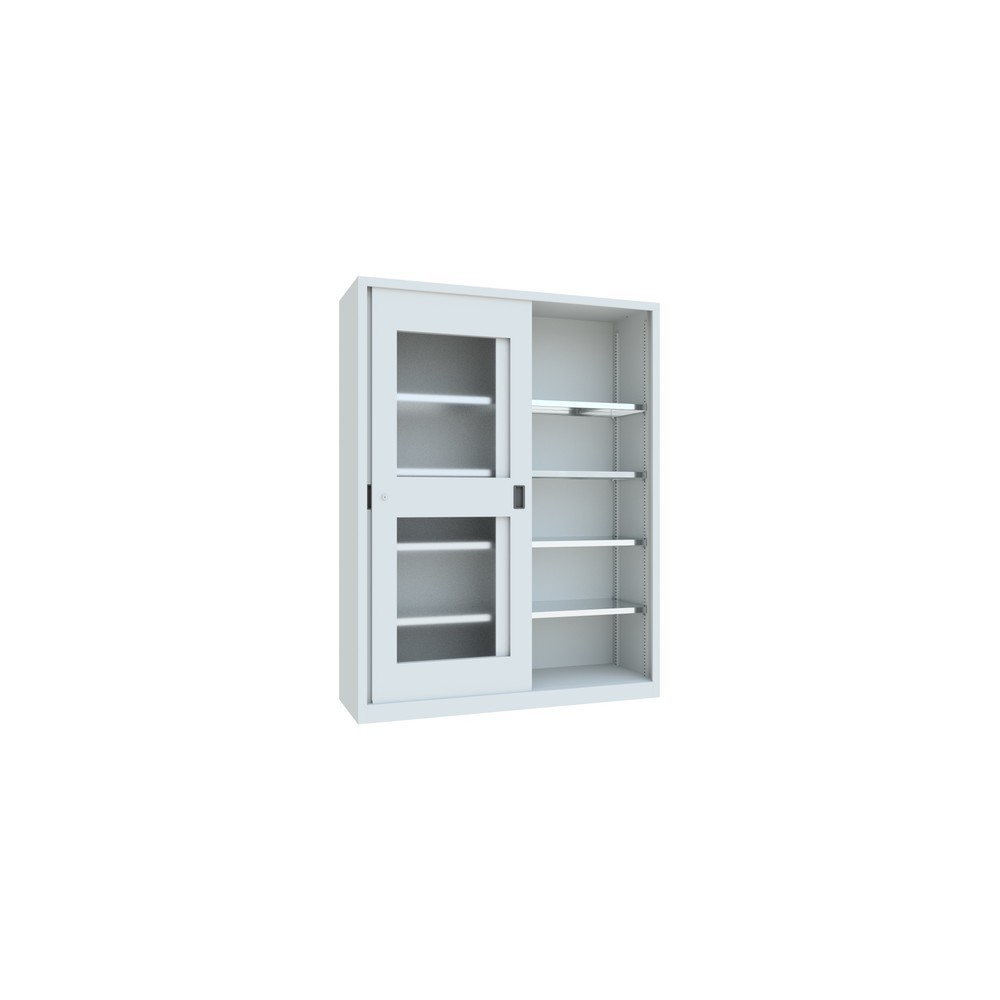 Numéro de l'image du produit 4: Armoire à portes coulissantes PAVOY avec regards + 8 tablettes + cloison de séparation, H x l x P 1 950 x 1 500 x 500 mm, gris clair, gris clair