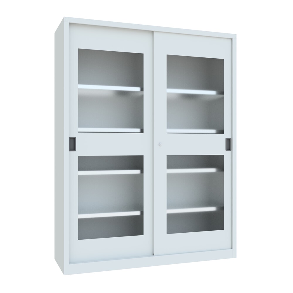 Numéro de l'image du produit 1: Armoire à portes coulissantes PAVOY avec regards + 8 tablettes + cloison de séparation, H x l x P 1 950 x 1 500 x 500 mm, gris clair, gris clair