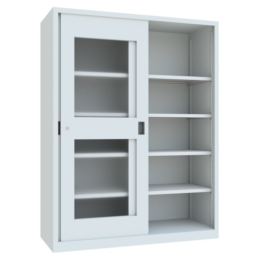 Numéro de l'image du produit 4: Armoire à portes coulissantes PAVOY avec regards + 8 tablettes + cloison de séparation, H x l x P 1 950 x 1 500 x 600 mm, gris clair, gris clair