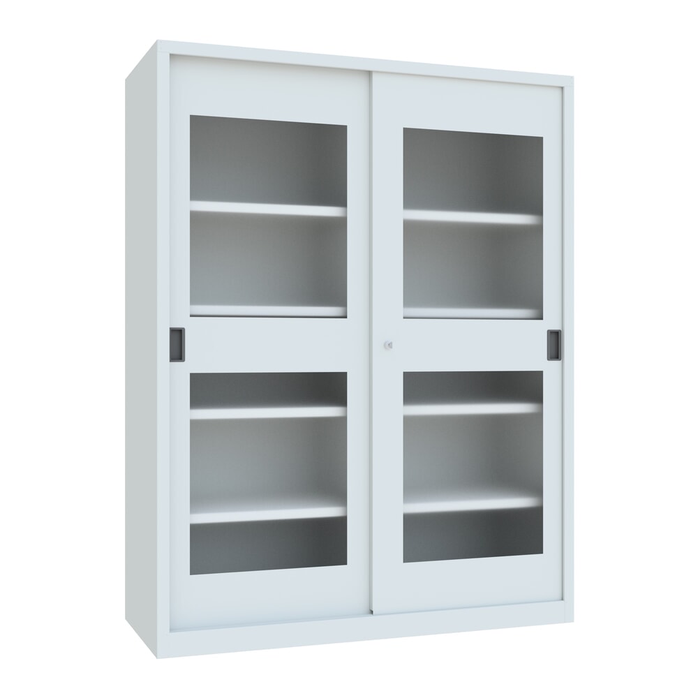 Numéro de l'image du produit 1: Armoire à portes coulissantes PAVOY avec regards + 8 tablettes + cloison de séparation, H x l x P 1 950 x 1 500 x 600 mm, gris clair, gris clair