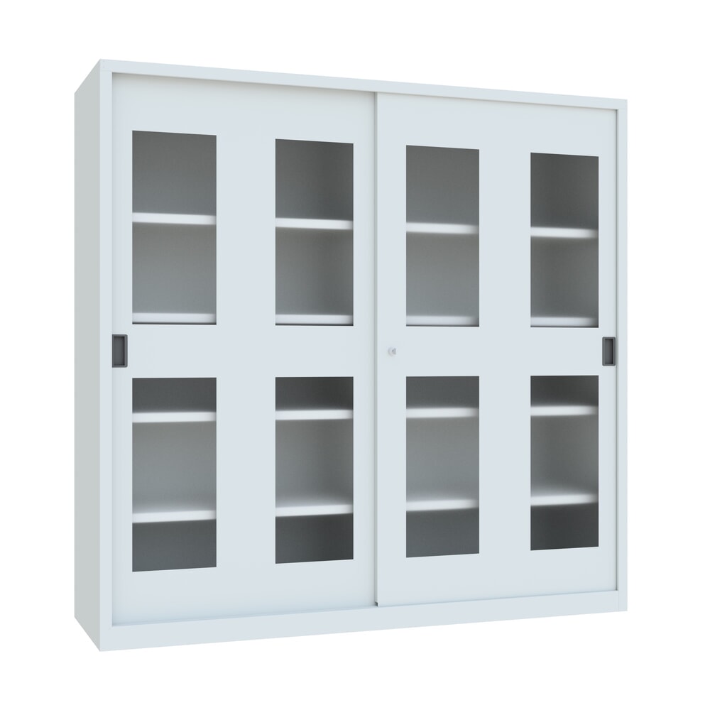 Numéro de l'image du produit 1: Armoire à portes coulissantes PAVOY avec regards + 8 tablettes + cloison de séparation, H x l x P 1 950 x 2 000 x 600 mm, gris clair, gris clair