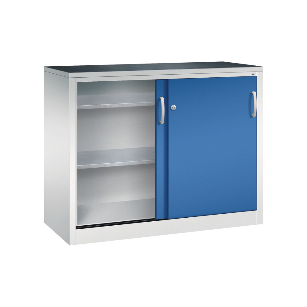Numéro de l'image du produit 2: Armoire à portes coulissantes pour charges lourdes C+P, H x l x P 1 000 x 1 200 x 500 mm, gris clair, bleu gentiane