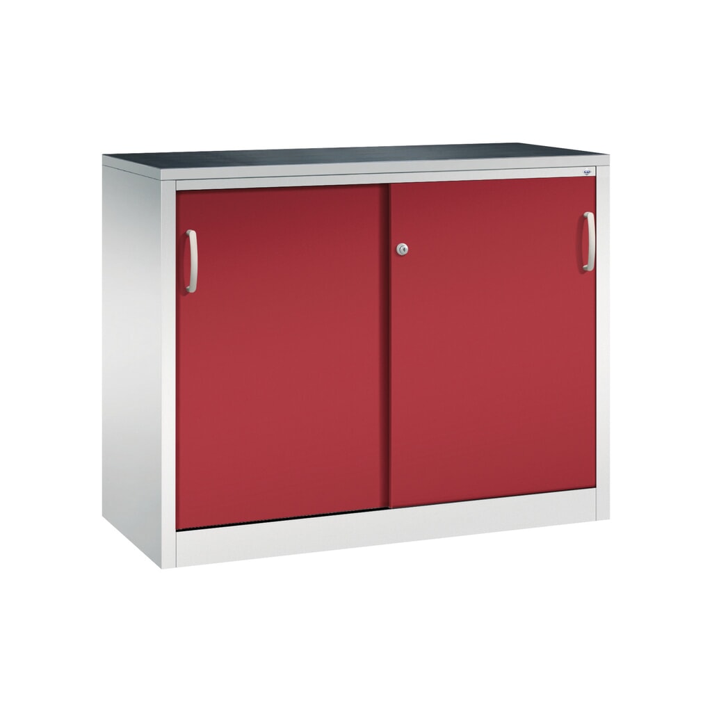 Illustration du produit: Armoire à portes coulissantes pour charges lourdes C+P, H x l x P 1 000 x 1 200 x 500 mm, gris clair, rouge rubis