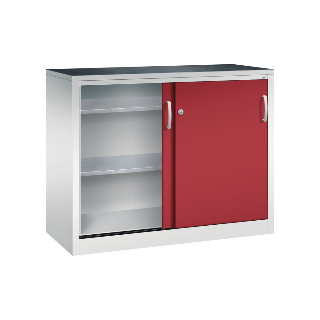 Armoire à portes coulissantes pour charges lourdes C+P, H x l x P 1 000 x 1 200 x 500 mm, gris clair, rouge rubis N° de l'image du produit 3 : Armoire à portes coulissantes pour charges lourdes C+P, H x l x P 1 000 x 1 200 x 500 mm, gris clair, rouge rubis
