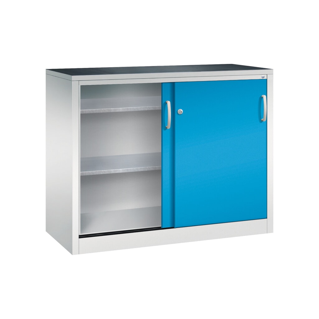 Armoire à portes coulissantes pour charges lourdes C+P, H x l x P 1 000 x 1 200 x 500 mm, gris clair, bleu clair N° de l'image du produit 3 : Armoire à portes coulissantes pour charges lourdes C+P, H x l x P 1 000 x 1 200 x 500 mm, gris clair, bleu clair