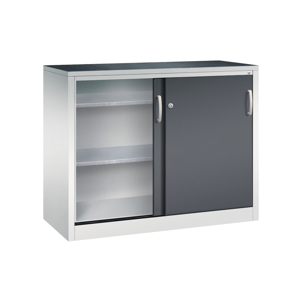 Armoire à portes coulissantes pour charges lourdes C+P, H x l x P 1 000 x 1 200 x 500 mm, gris clair, gris noir N° de l'image du produit 3 : Armoire à portes coulissantes pour charges lourdes C+P, H x l x P 1 000 x 1 200 x 500 mm, gris clair, gris noir