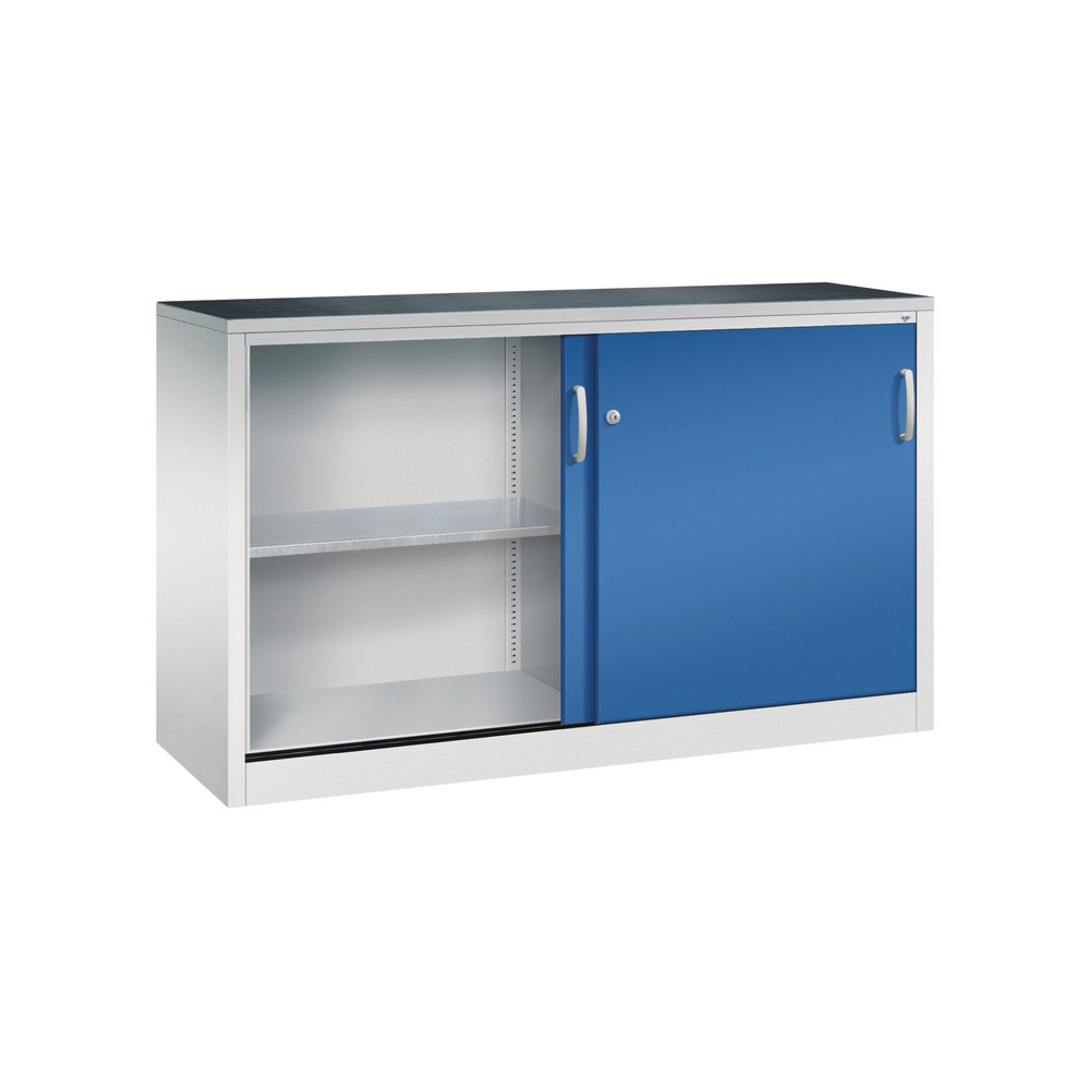 N° de l'image du produit 3 : Armoire à portes coulissantes pour charges lourdes C+P, H x l x P 1 000 x 1 600 x 500 mm, gris clair, bleu gentiane