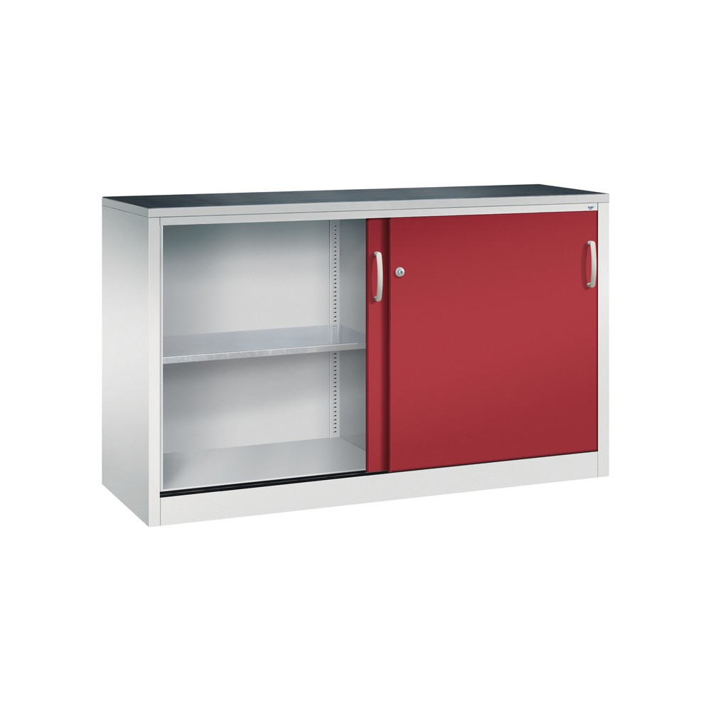 N° de l'image du produit 3 : Armoire à portes coulissantes pour charges lourdes C+P, H x l x P 1 000 x 1 600 x 500 mm, gris clair, rouge rubis