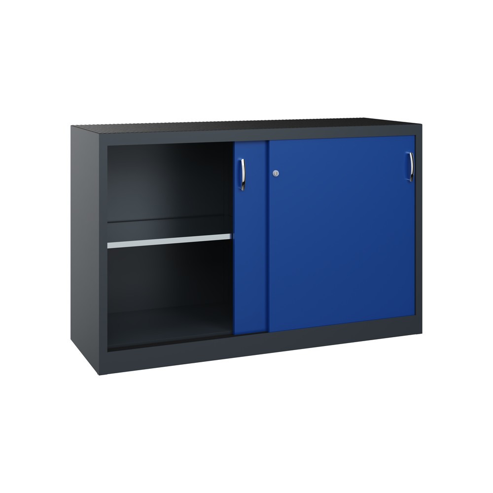 N° de l'image du produit 3 : Armoire à portes coulissantes pour charges lourdes C+P, H x l x P 1 000 x 1 600 x 500 mm, gris anthracite, bleu gentiane