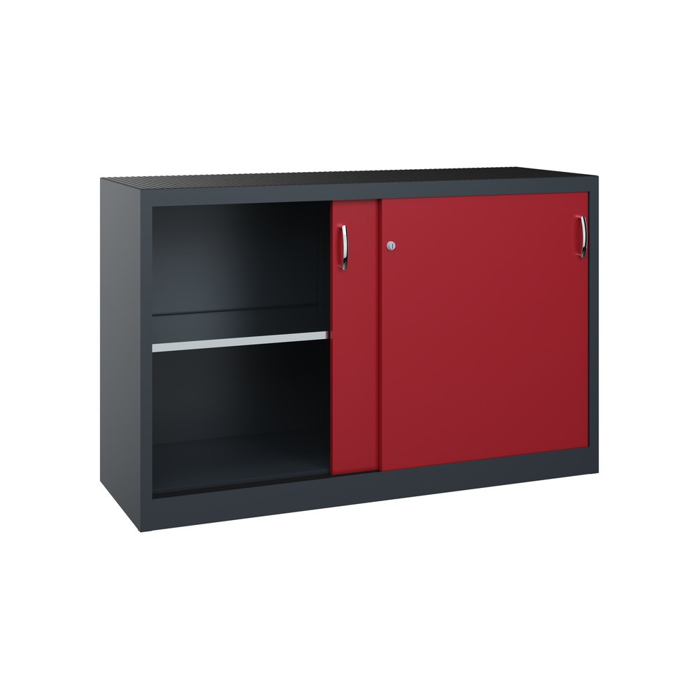 Numéro de l'image du produit 2: Armoire à portes coulissantes pour charges lourdes C+P, H x l x P 1 000 x 1 600 x 500 mm, gris anthracite, rouge rubis