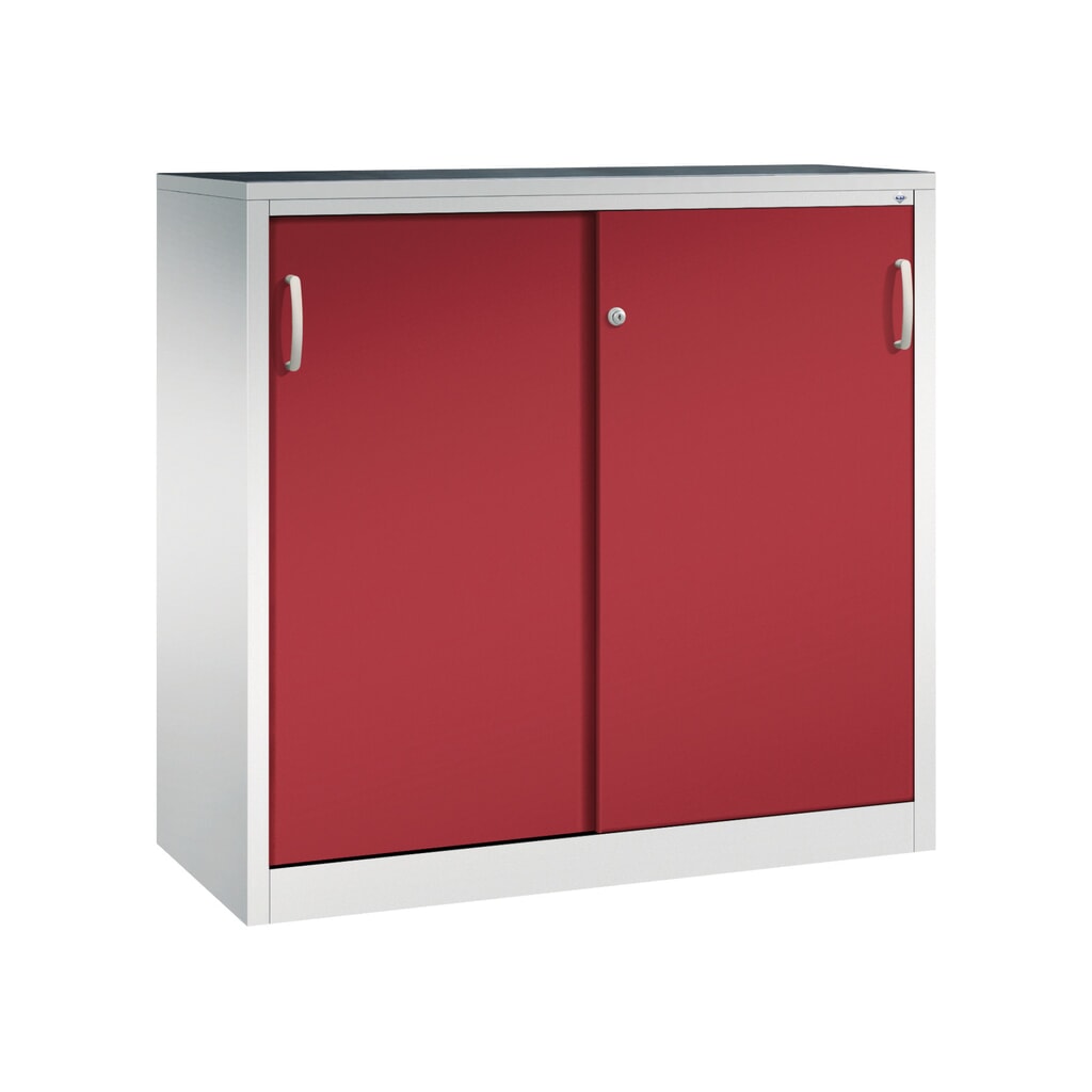 Illustration du produit: Armoire à portes coulissantes pour charges lourdes C+P, H x l x P 1 200 x 1 200 x 500 mm, gris clair, rouge rubis