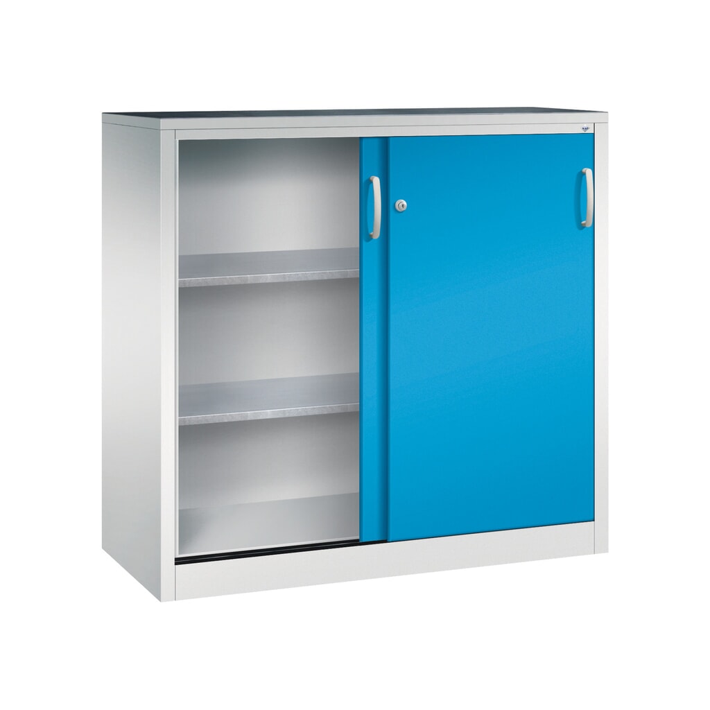 Armoire à portes coulissantes pour charges lourdes C+P, H x l x P 1 200 x 1 200 x 500 mm, gris clair, bleu clair N° de l'image du produit 3 : Armoire à portes coulissantes pour charges lourdes C+P, H x l x P 1 200 x 1 200 x 500 mm, gris clair, bleu clair