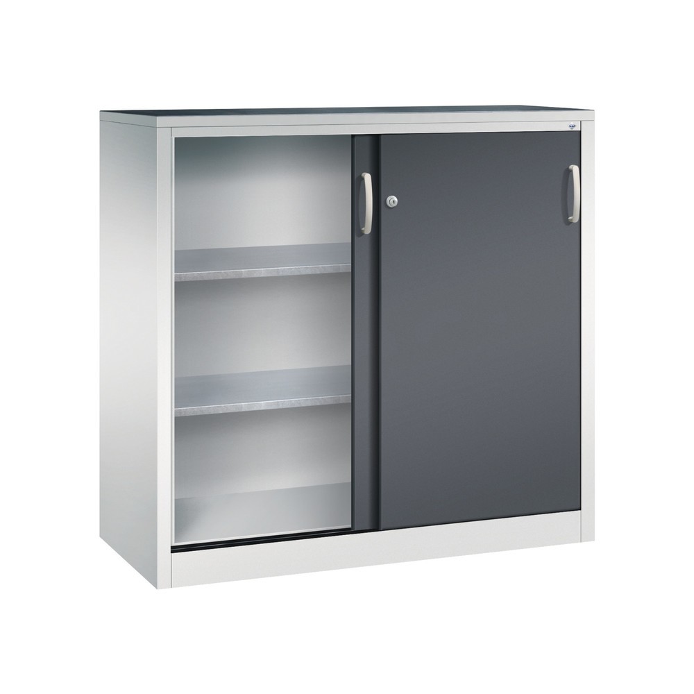 Numéro de l'image du produit 3: Armoire à portes coulissantes pour charges lourdes C+P, H x l x P 1 200 x 1 200 x 500 mm, gris clair, gris noir