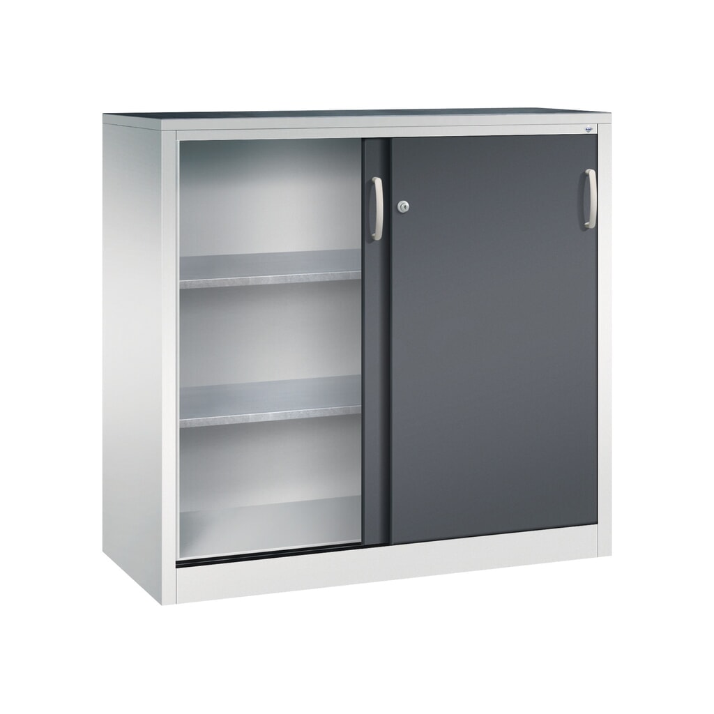 N° de l'image du produit 3 : Armoire à portes coulissantes pour charges lourdes C+P, H x l x P 1 200 x 1 200 x 500 mm, gris clair, gris noir