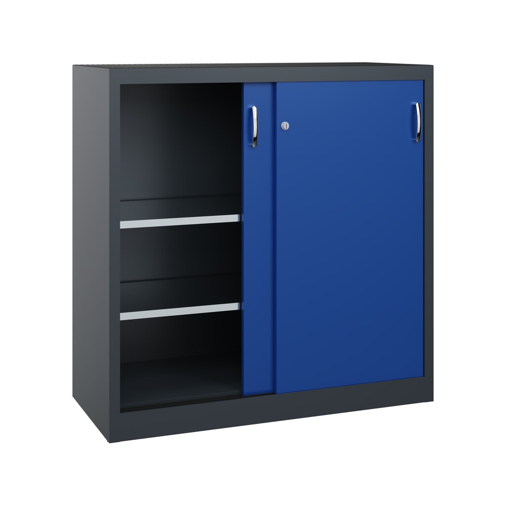 Armoire à portes coulissantes pour charges lourdes C+P, H x l x P 1 200 x 1 200 x 500 mm, gris anthracite, bleu gentiane N° de l'image du produit 3 : Armoire à portes coulissantes pour charges lourdes C+P, H x l x P 1 200 x 1 200 x 500 mm, gris anthracite, bleu gentiane
