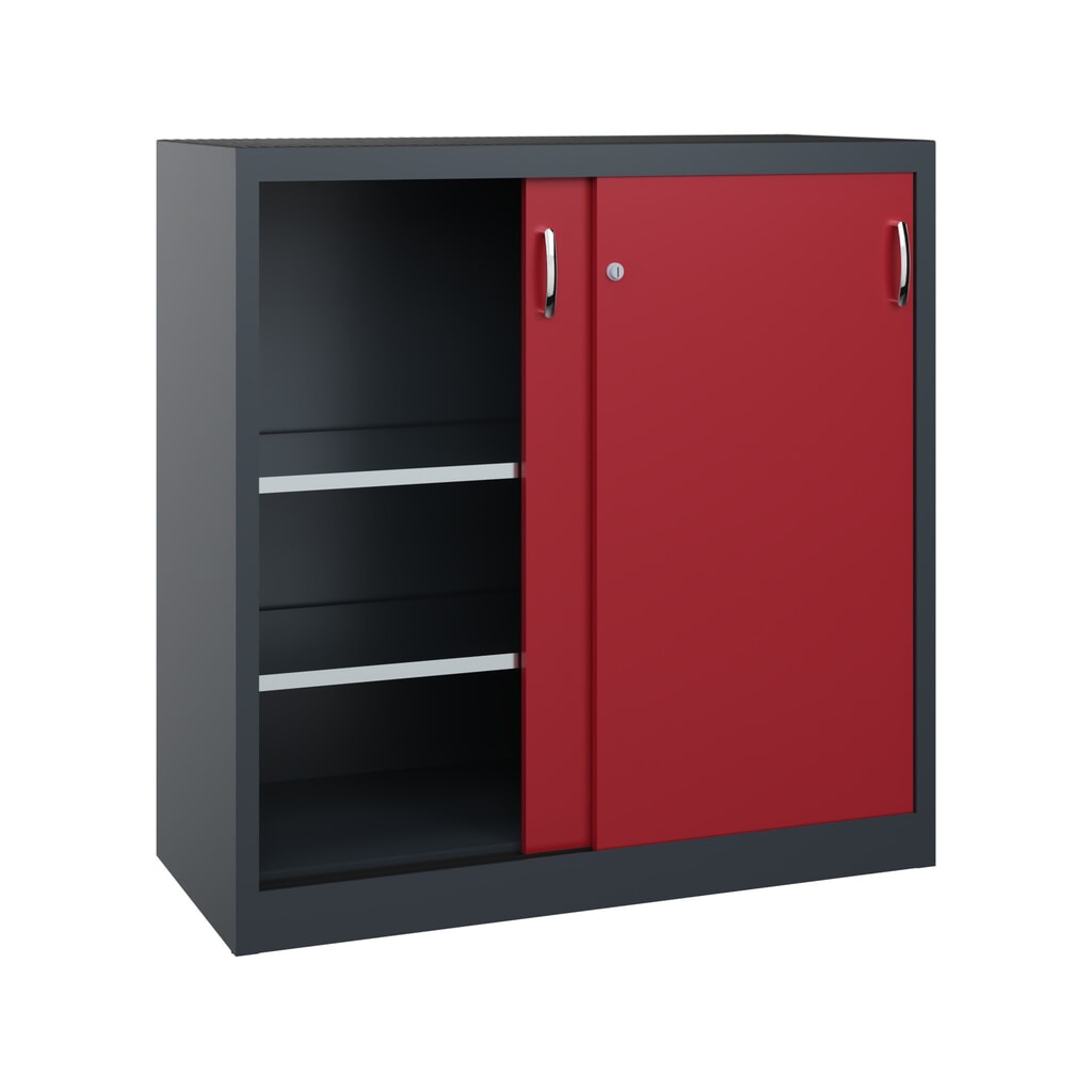 N° de l'image du produit 2 : Armoire à portes coulissantes pour charges lourdes C+P, H x l x P 1 200 x 1 200 x 500 mm, gris anthracite, rouge rubis
