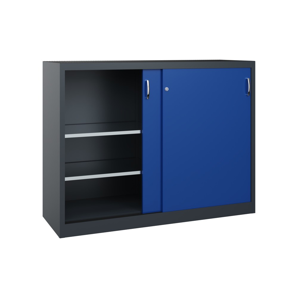 N° de l'image du produit 3 : Armoire à portes coulissantes pour charges lourdes C+P, H x l x P 1 200 x 1 600 x 500 mm, gris anthracite, bleu gentiane