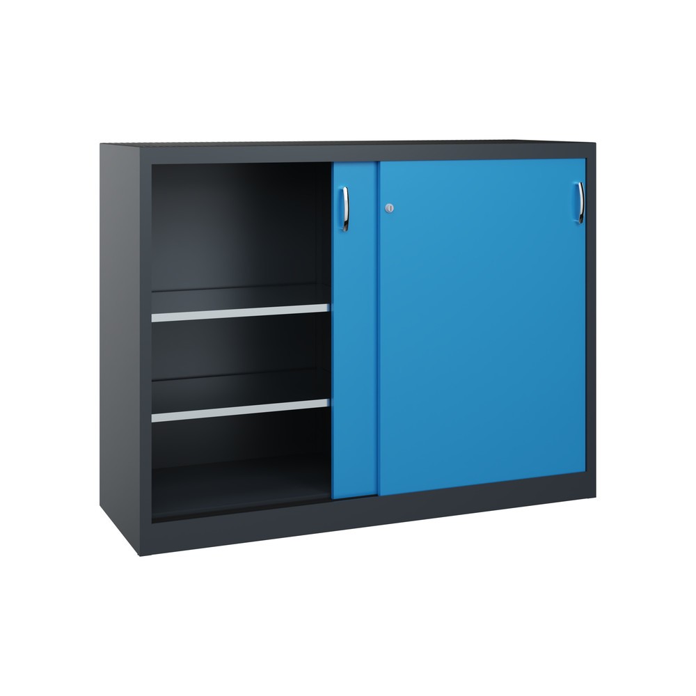 N° de l'image du produit 2 : Armoire à portes coulissantes pour charges lourdes C+P, H x l x P 1 200 x 1 600 x 500 mm, gris anthracite, bleu clair