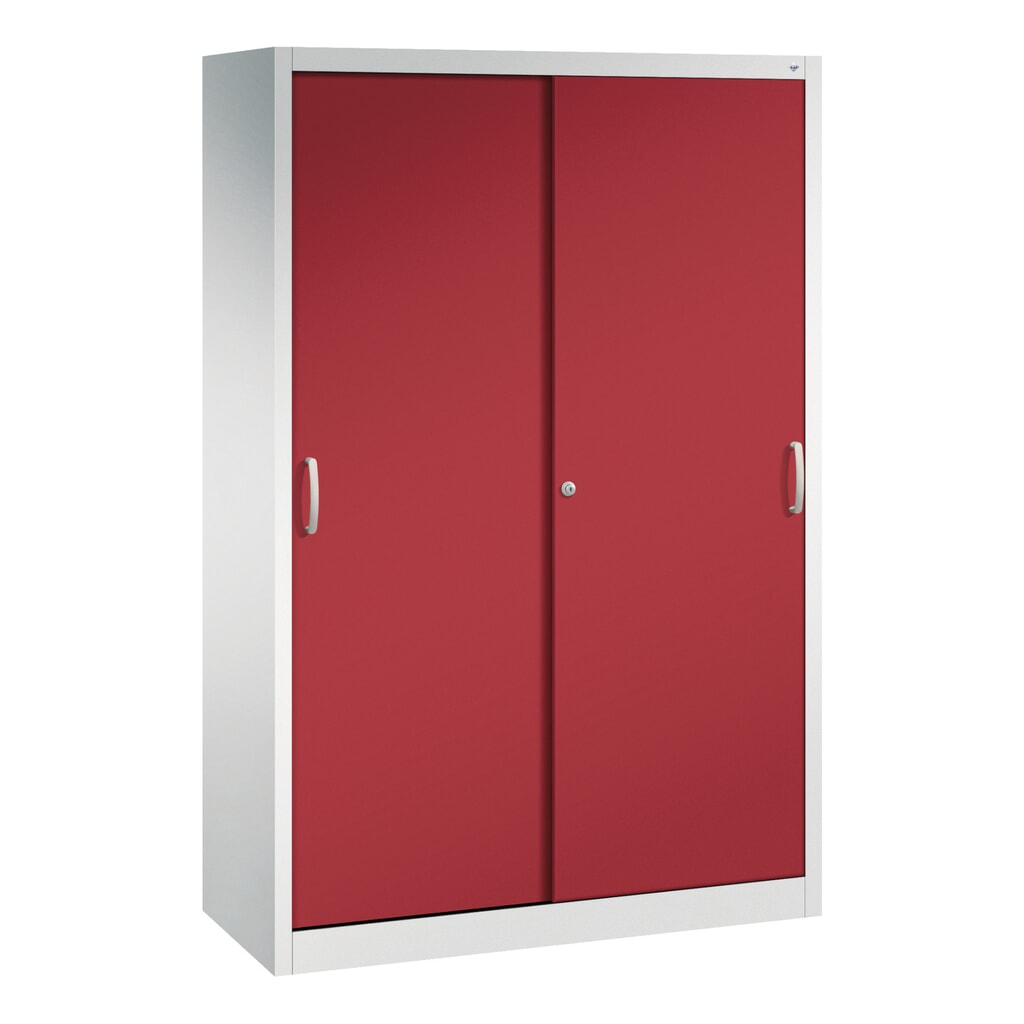 Illustration du produit: Armoire à portes coulissantes pour charges lourdes C+P, H x l x P 1 950 x 1 200 x 500 mm, gris clair, rouge rubis