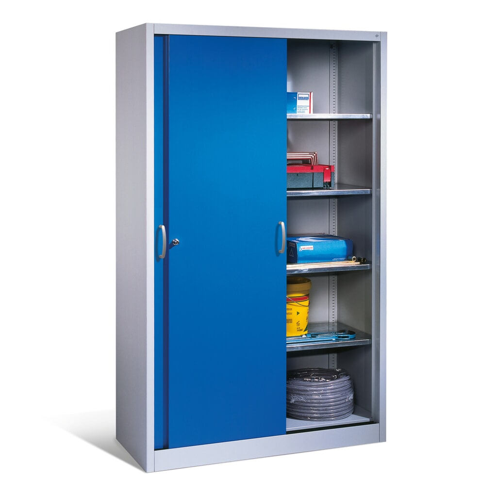 N° de l'image du produit 4 : Armoire à portes coulissantes pour charges lourdes C+P, H x l x P 1 950 x 1 200 x 500 mm, gris clair, bleu gentiane