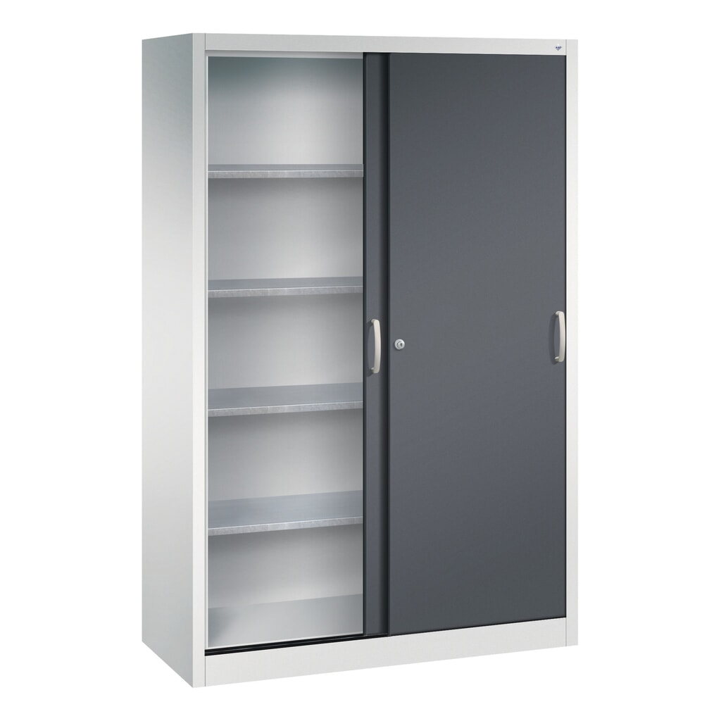 Armoire à portes coulissantes pour charges lourdes C+P, H x l x P 1 950 x 1 200 x 500 mm, gris clair, gris noir N° de l'image du produit 3 : Armoire à portes coulissantes pour charges lourdes C+P, H x l x P 1 950 x 1 200 x 500 mm, gris clair, gris noir