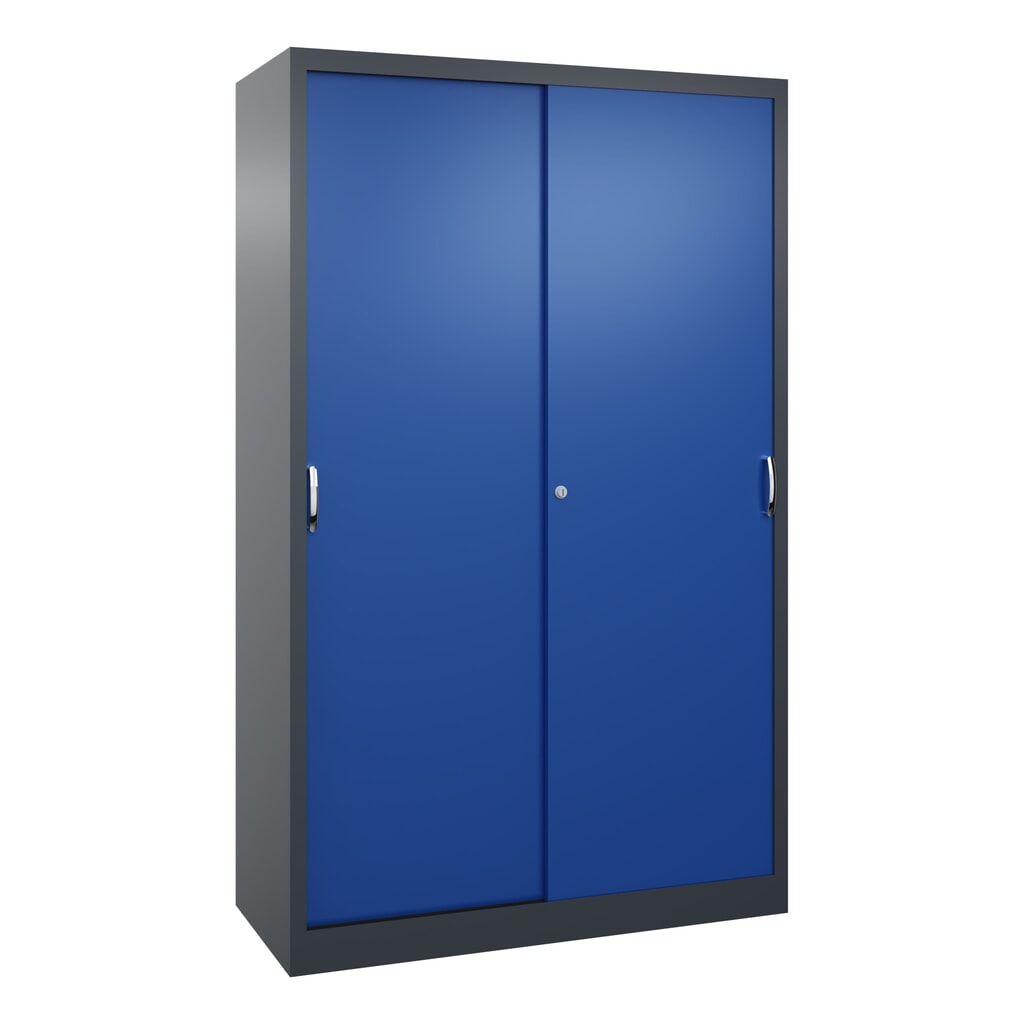 Illustration du produit: Armoire à portes coulissantes pour charges lourdes C+P, H x l x P 1 950 x 1 200 x 500 mm, gris anthracite, bleu gentiane