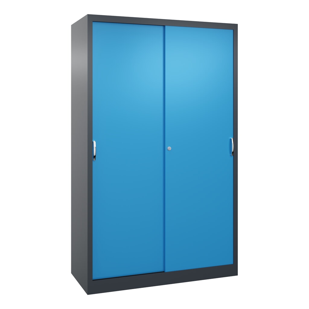 Illustration du produit: Armoire à portes coulissantes pour charges lourdes C+P, H x l x P 1 950 x 1 200 x 500 mm, gris anthracite, bleu clair