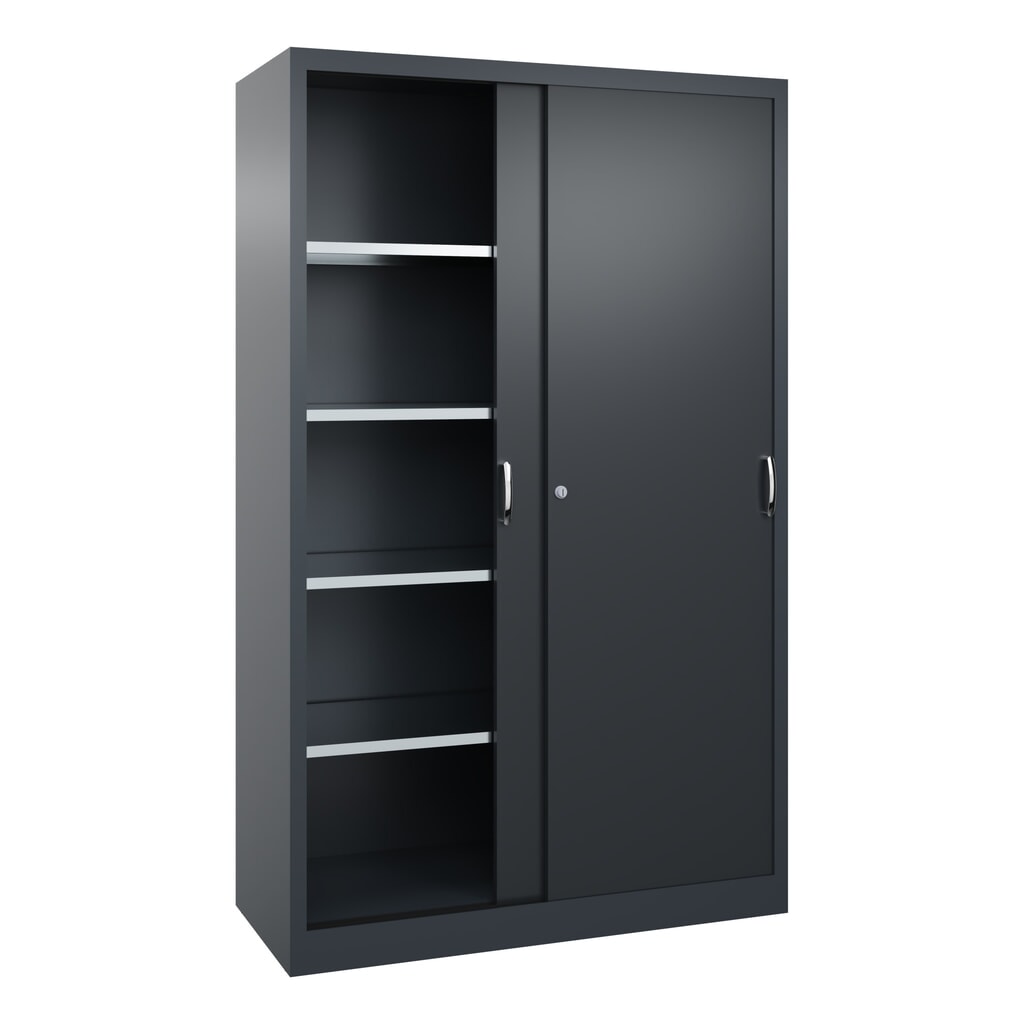 N° de l'image du produit 2 : Armoire à portes coulissantes pour charges lourdes C+P, H x l x P 1 950 x 1 200 x 500 mm, gris anthracite, gris noir