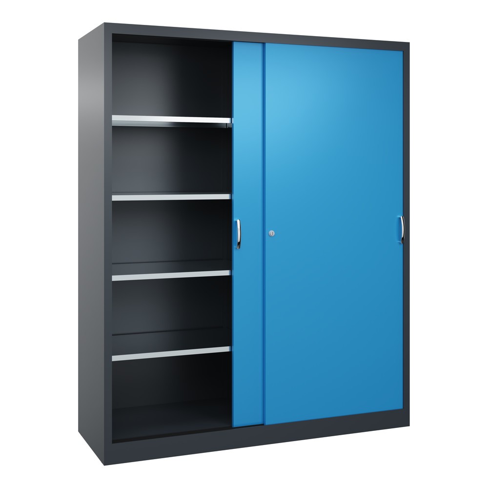 Numéro de l'image du produit 2: Armoire à portes coulissantes pour charges lourdes C+P, H x l x P 1 950 x 1 600 x 500 mm, gris anthracite, bleu clair