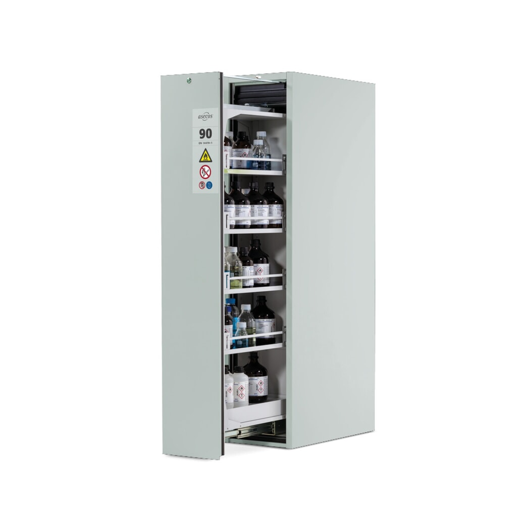 N° de l'image du produit 1 : asecos® Armoire coupe-feu V-MOVE-90 avec tiroir vertical, HxlxP. 1 966 x 449 x 860 mm, gris clair