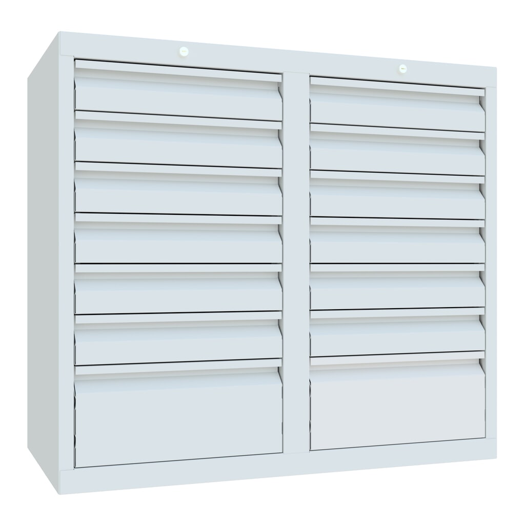 Armoire à tiroirs légère PAVOY, guidage à coulissement, tiroirs 12 x 100 mm + 2 x 200 mm, largeur 1 000 mm, gris clair, gris clair N° de l'image du produit 1 : Armoire à tiroirs légère PAVOY, guidage à coulissement, tiroirs 12 x 100 mm + 2 x 200 mm, largeur 1 000 mm, gris clair, gris clair