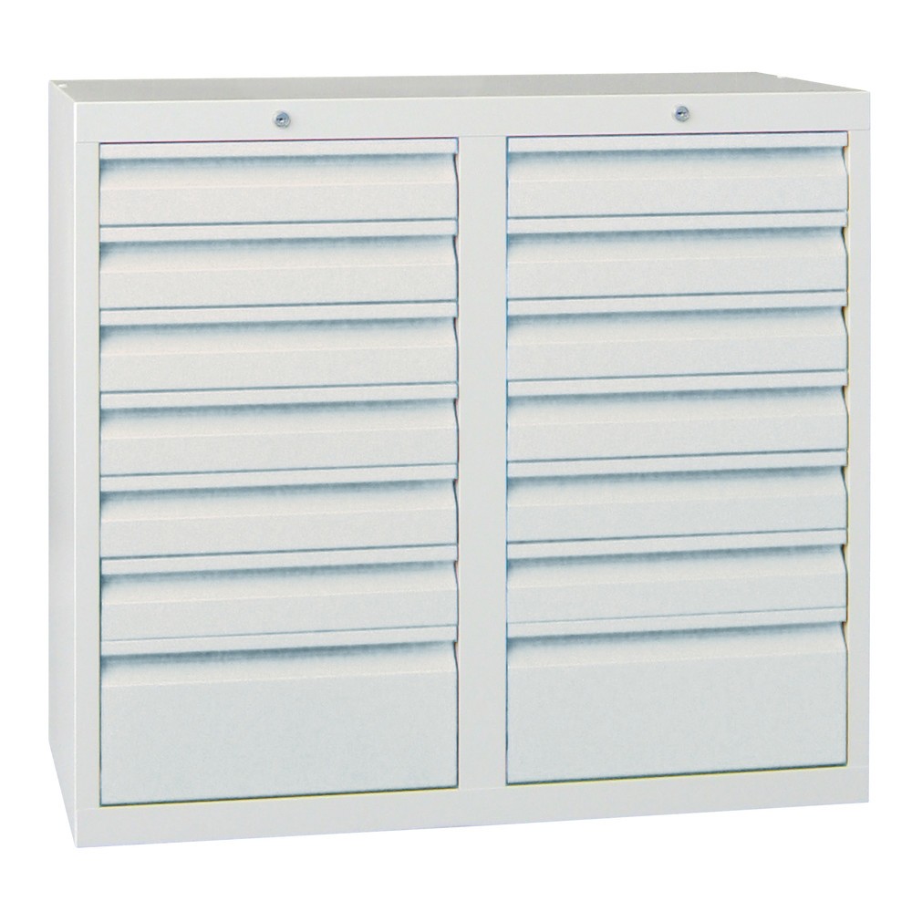 Numéro de l'image du produit 3: Armoire à tiroirs légère PAVOY, guidage à coulissement, tiroirs 12 x 100 mm + 2 x 200 mm, largeur 1 000 mm, bleu gentiane, gris clair