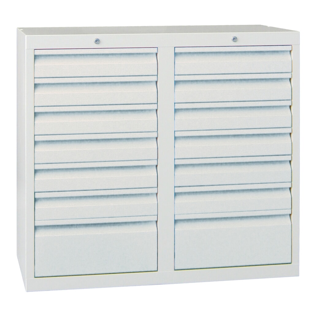 Armoire à tiroirs légère PAVOY, guidage à coulissement, tiroirs 12 x 100 mm + 2 x 200 mm, largeur 1 000 mm, bleu clair, gris clair N° de l'image du produit 3 : Armoire à tiroirs légère PAVOY, guidage à coulissement, tiroirs 12 x 100 mm + 2 x 200 mm, largeur 1 000 mm, bleu clair, gris clair