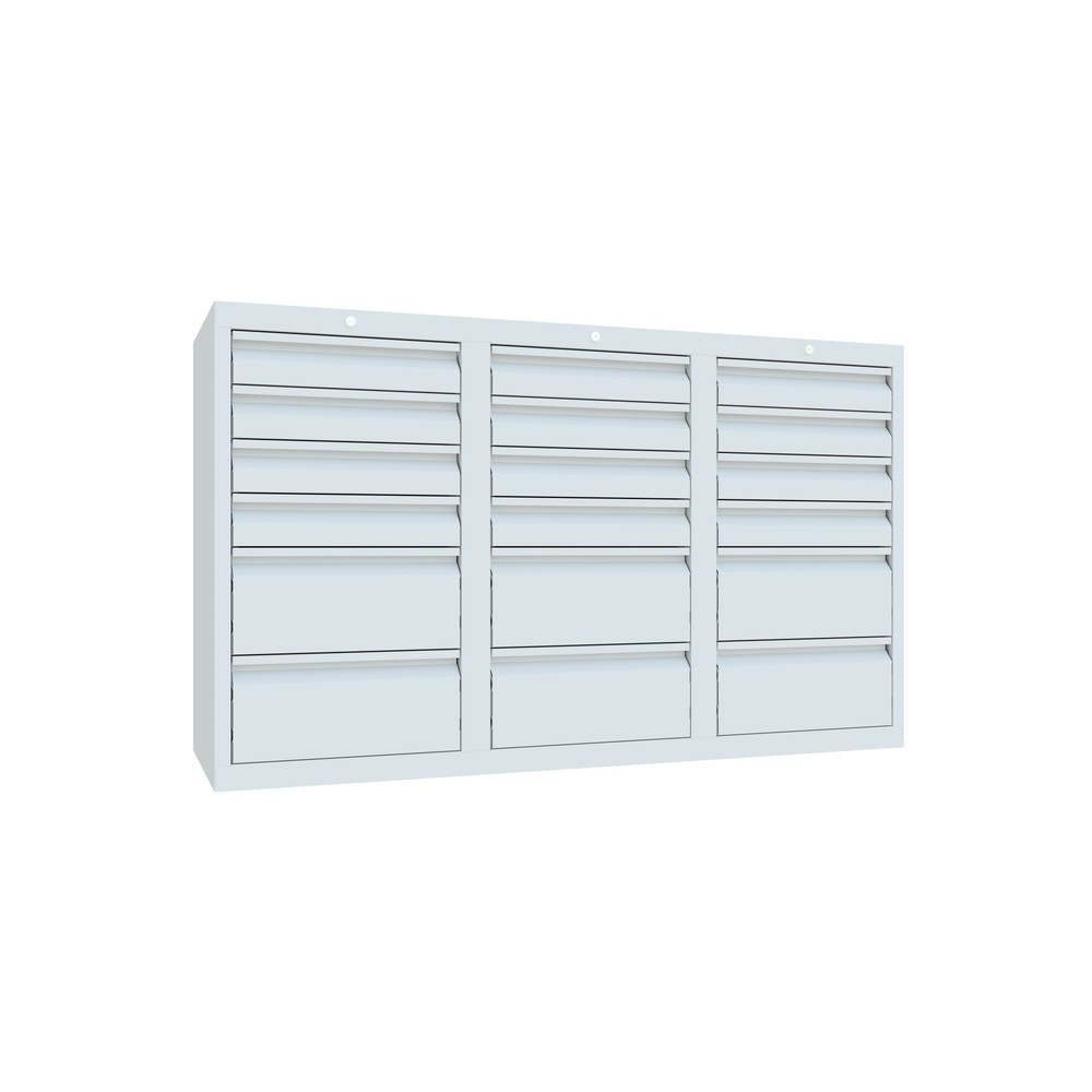Numéro de l'image du produit 3: Armoire à tiroirs légère PAVOY, guidage à coulissement, tiroirs 12 x 100 mm + 6 x 200 mm, largeur 1 500 m, gris clair, gris clair