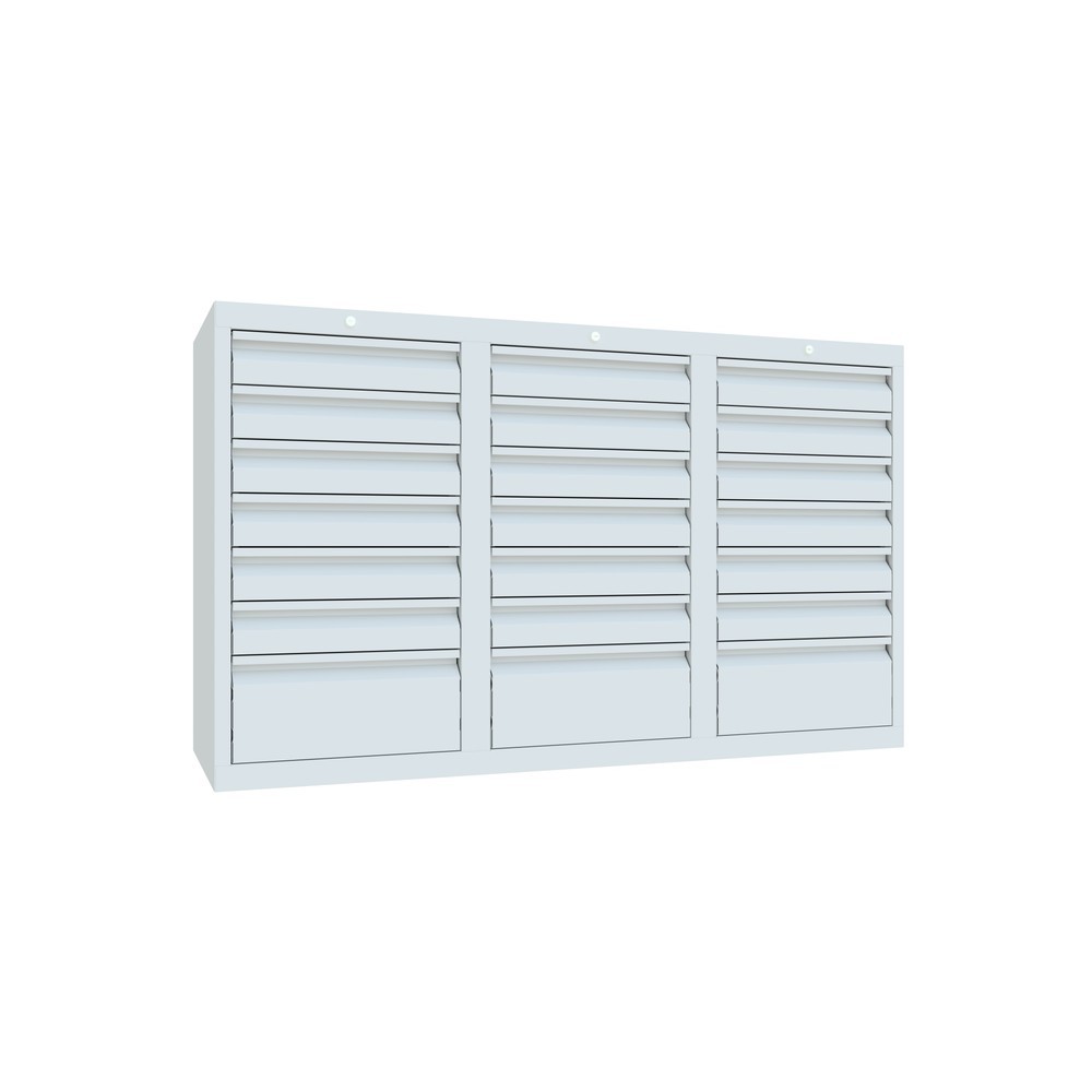 Numéro de l'image du produit 5: Armoire à tiroirs légère PAVOY, guidage à coulissement, tiroirs 18 x 100 mm + 3 x 200 mm, largeur 1 500 mm, gris clair, gris clair